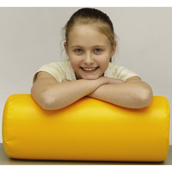 Young girl leaning on bolster cushion