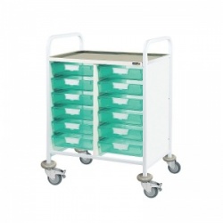 Sunflower Medical Vista 60 Double-Column Clinical Procedure Trolley with 12 Single-Depth Green Trays