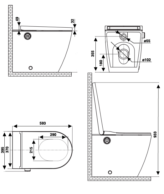 Washloo Odyssey Floorstanding Dimensions